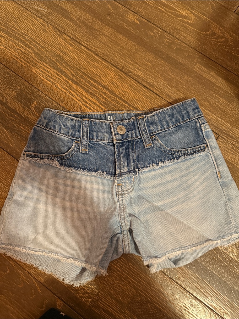 GAP Two-Tone Frayed Hem Denim Shorts - Dark & Light Blue